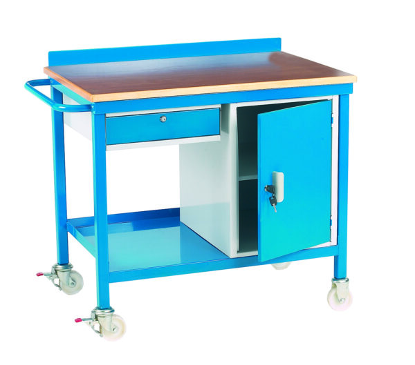 Mobile Work Bench C/W Drawer & Cupboard - Plywood Top