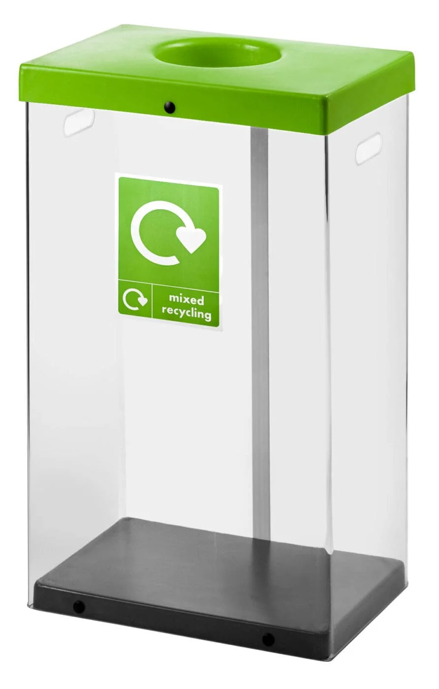 Clear Recycling Bins - Lime Lid/Mixed Recycling