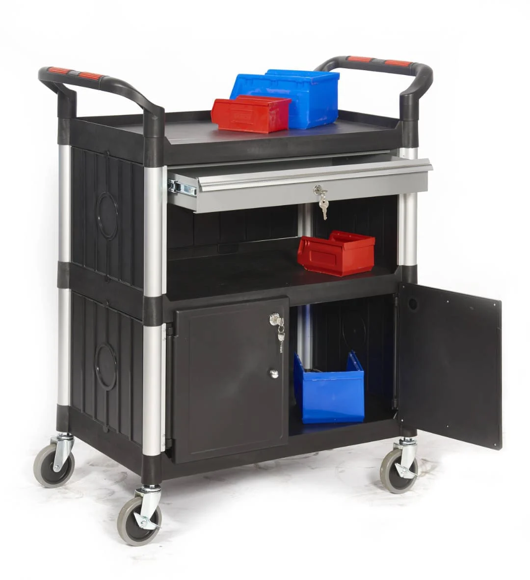 Proplaz Shelf Trolley - Lockable Steel Drawer & Cupboard