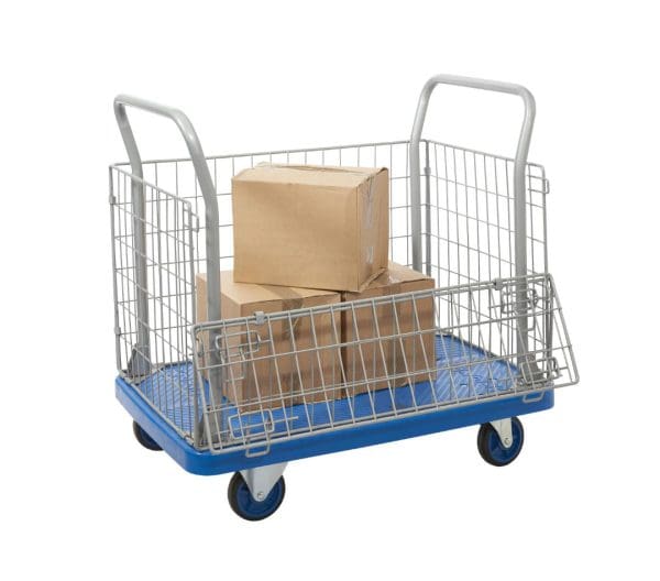 Proplaz Blue Platform Truck - Mesh with Open Top & 1/2 Drop Side