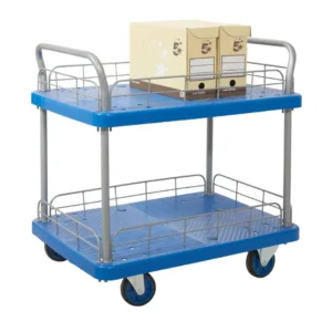 Proplaz Blue Platform Trolley - 2 Tier with Wire Surround