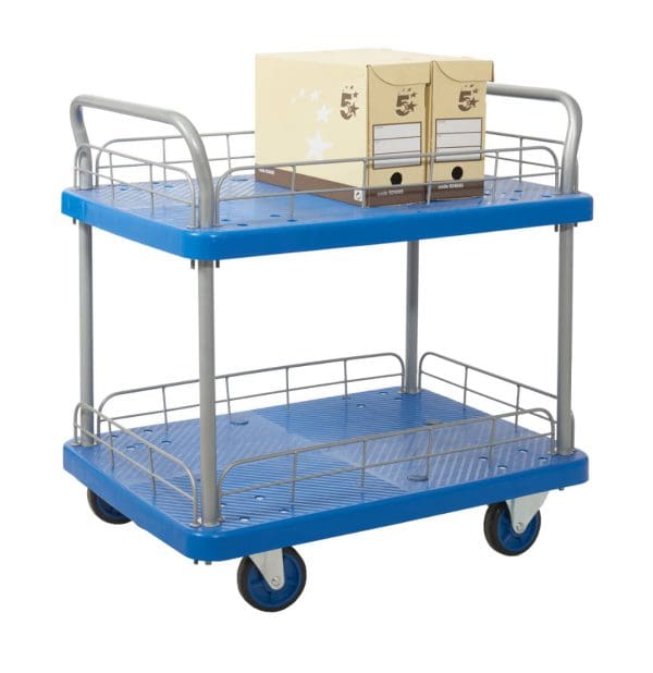 Proplaz Blue Platform Trolley - 2 Tier with Wire Surround