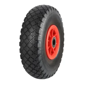 Black Pneumatic Tyred Wheels With Red Polypropylene Centres